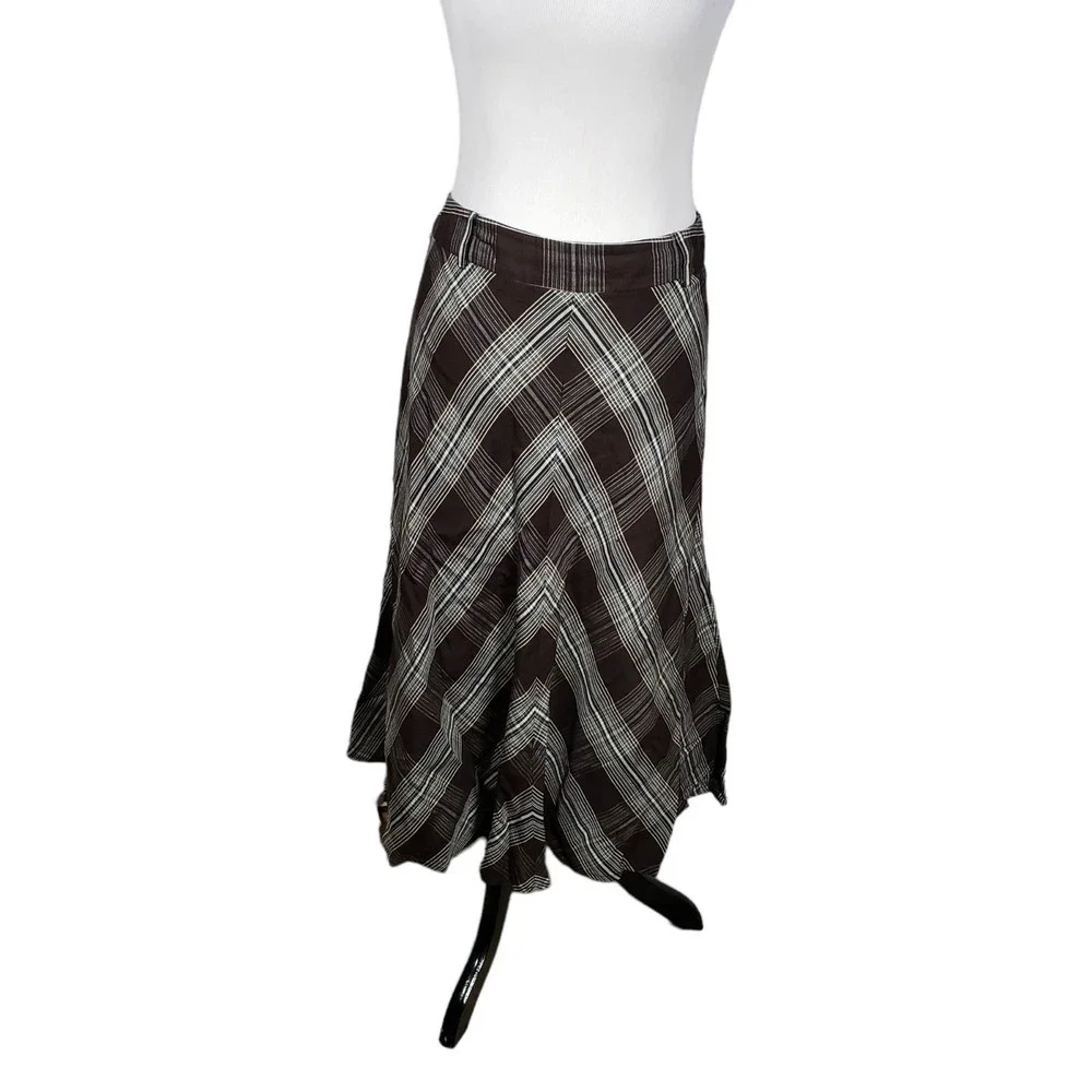 Jones Wear Studio Women's size 14 Rayon Linen Brown Blue & White Skirt
